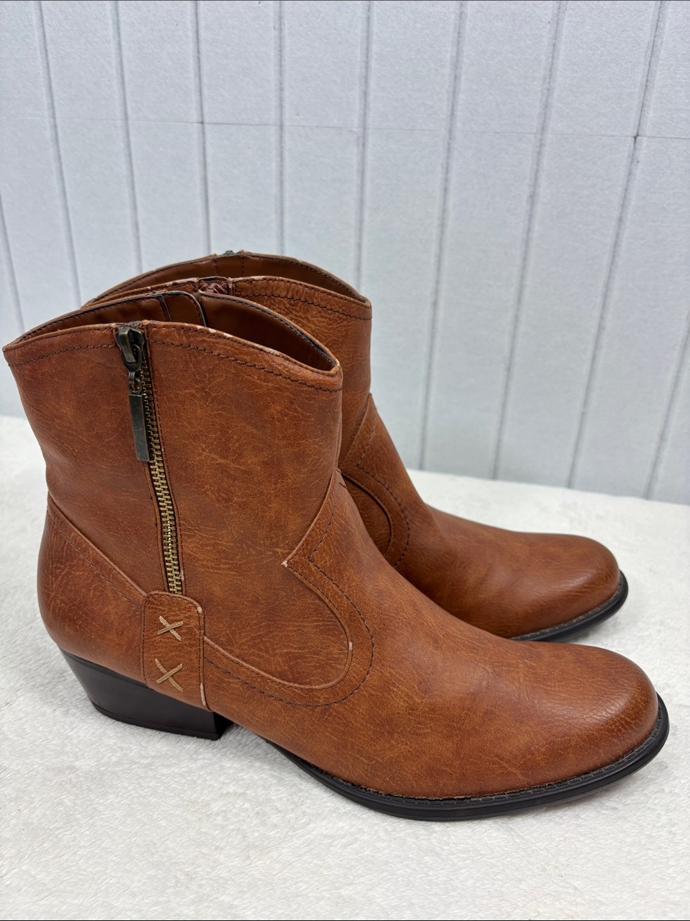 Chico's Brown Faux Leather Ankle Booties with Side Zip Size 11M